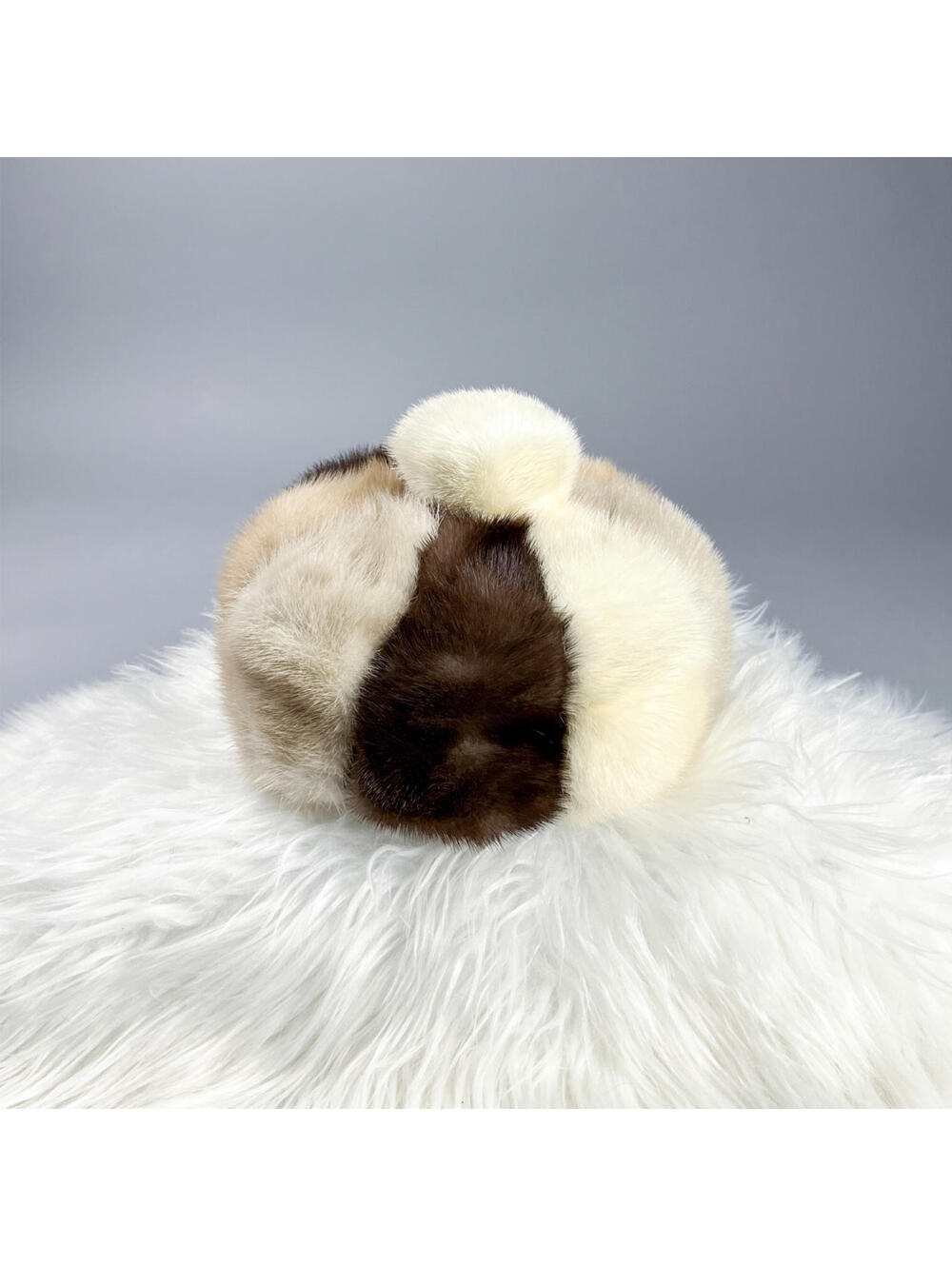 Vintage Fur Hat, Multi Color Mink Fur Tam with Pom Pom, Irene of New York